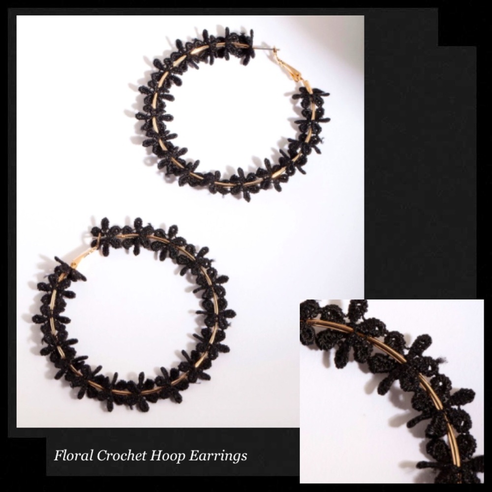 CROCHET FLORAL Gold Hoop Earrings
